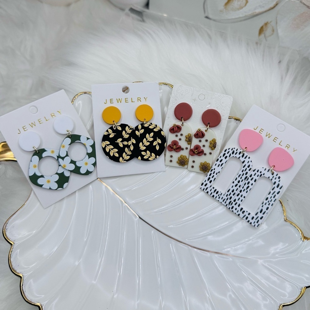 Set of Four Stylish Fashion Earrings, floral prints